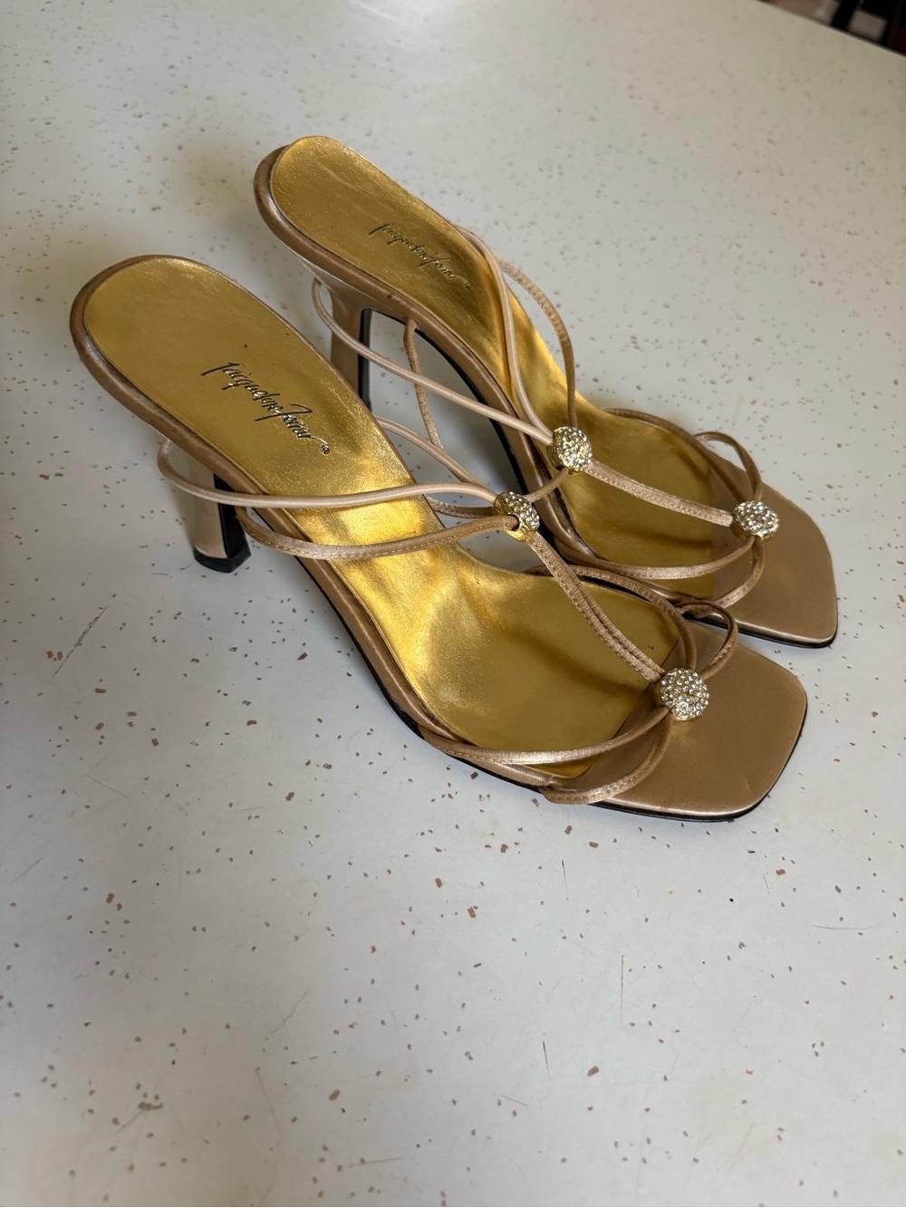 Stunning Vintage Jaqueline Ferrar Embellished Sandals in Champagne gold